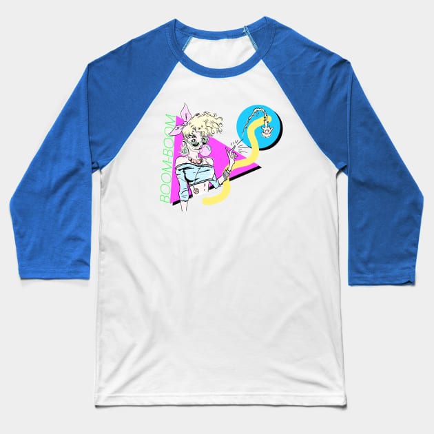 Boom-Boom (80s aesthetic) Baseball T-Shirt by dumb stuff, fun stuff